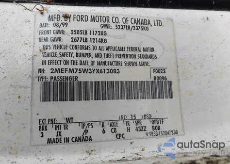 2000 Mercury Grand Marquis Ls from USA, damaged, VIN 2MEFM75W3YX613083